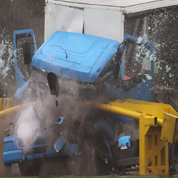 lorry crashing into test barrier