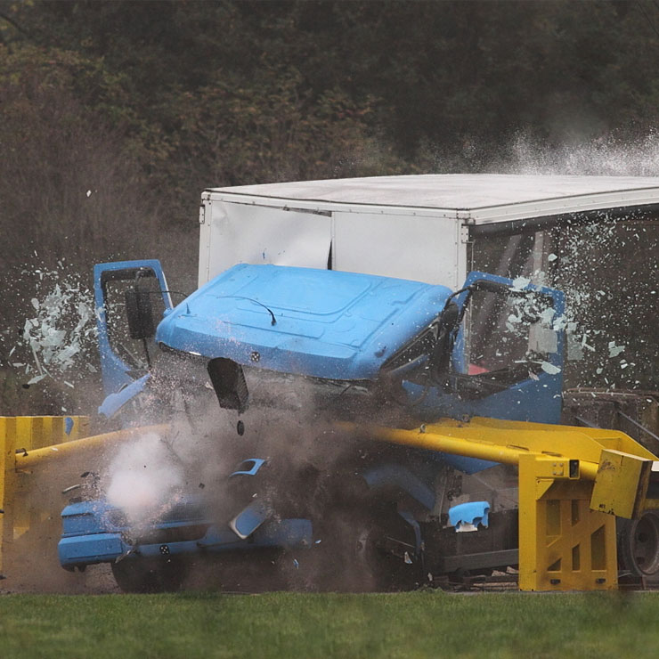 lorry crashing into test barrier