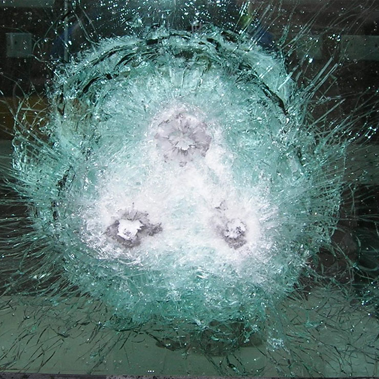 Glass shattering from ballistic attack